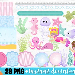 under the sea pink clipart, animals aquatico pink, background of the sea girl, under the sea girl, animals of the sea pink girl, ocean girl