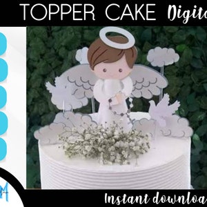 SVG, PNG, PDF, Estudio, Baptism Cake Topper, boy Angel Cake Decor, archivo bautizo, Confirmación, Primera Comunión, silhouett, cricut