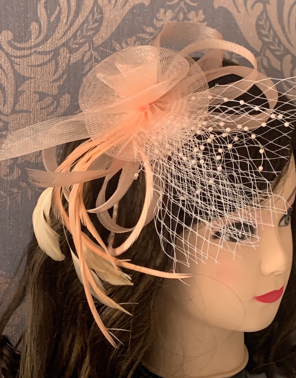 Stunning Peach Flower Hair Fascinator Clip Headband Mesh Net Etsy