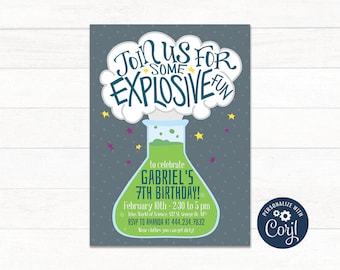 Science Party Invitation Editable Digital Download for Boy Birthday, Girls Scientist Birthday Invitations Template, Science Experiment Party