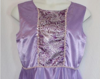 Lilac Satin Dance Garment w/ Purple/Silver Brocade & Sequin Trim