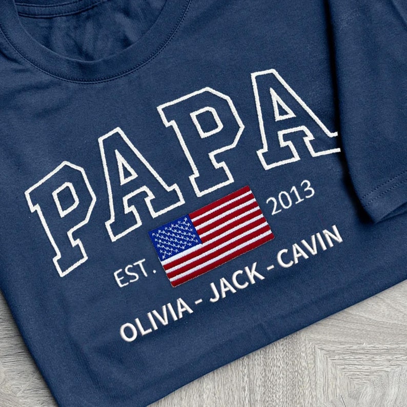 Custom Embroidered PAPA Sweatshirt, Dad Est Year Sweatshirt, Name On Sleeve With Heart, Gift For New Dad, Father's Day Gift, Artycolors1 image 2