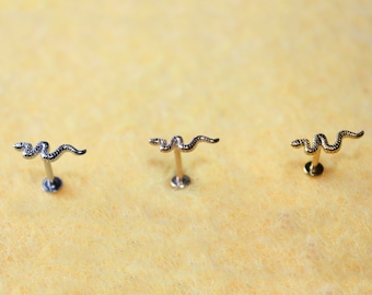 6mm,8mm,10mm Lovely snake Labret Piercing/Cartilage earring/Tragus piercing/Conch piercing/Cartilage piercing/Labret/CZ Labet/Helix