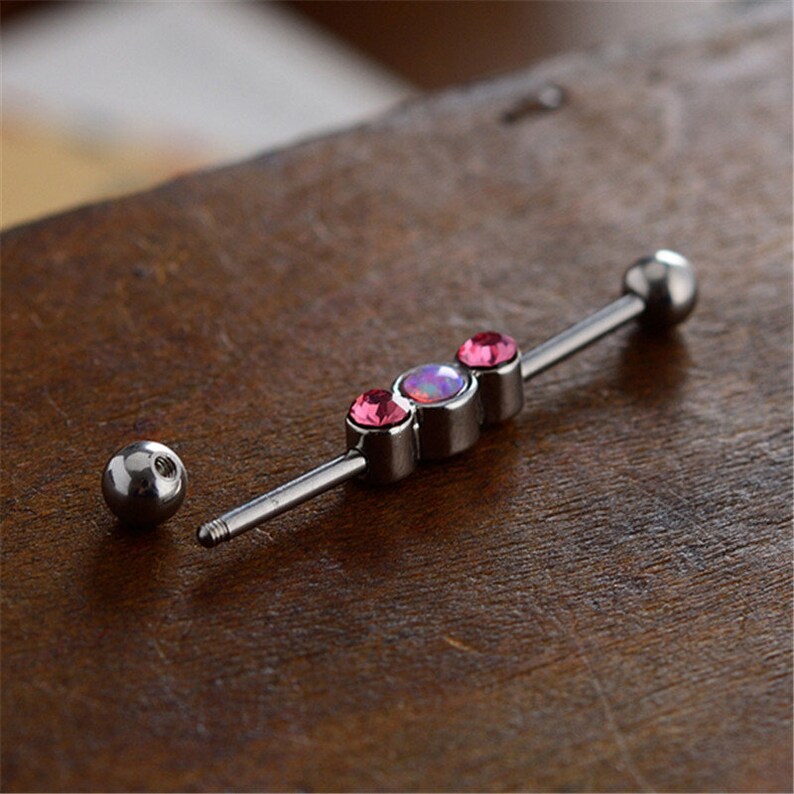 Industrial jewelry piercing,Opal Industrial Barbell, Industrial piercing earring Industrial barbell