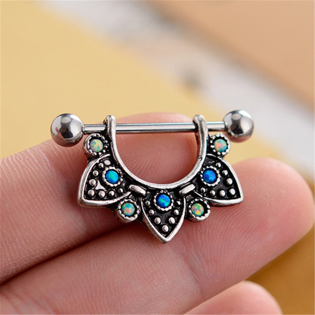 Opal Nipple Shield,Nipple Ring,Nipple Piercing, Nipple Barbell Ring,14g