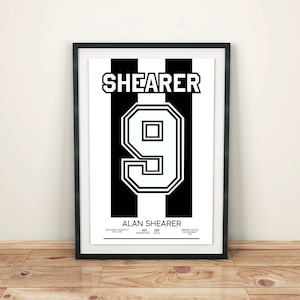 Alan Shearer Newcastle United #9 1996/1997 Home Shirt Alan Shearer Print Newcastle United Print England Football The Magpies Toon Army