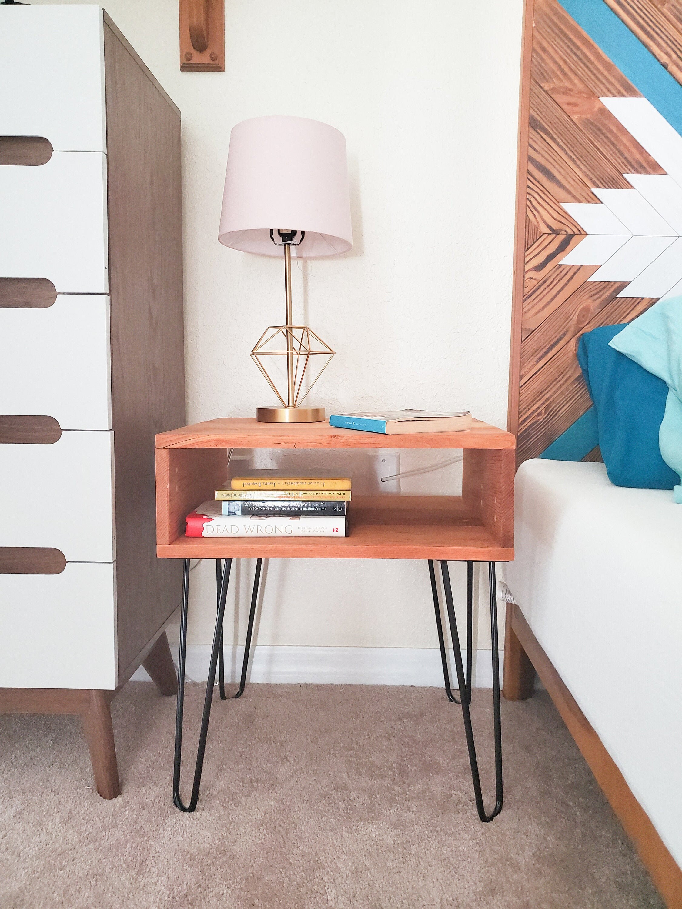 Mid Century Hairpin Legs Nightstand / Rustic Night Table/ Etsy