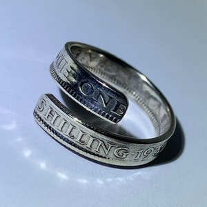 Hand Made British Shilling 50% Silver Coin Ring twisted style