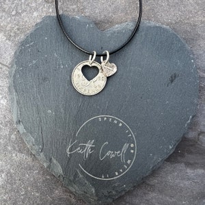 Sixpence necklace with heart cut out hand made