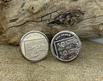 Handmade 10 Pence Coin Cufflinks: Unique Coin Art