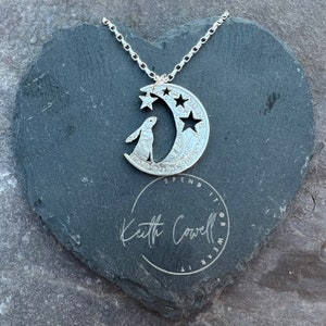 sterling silver pagan pendant Special Gift for that Special Someone,  i love you necklace, moon and hare with stars