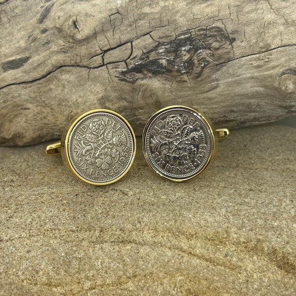 Sixpence Cufflinks gold plated , 1947-67 6d Coin Cufflinks Mens 50th 60th 70th Birthday Anniversary Christmas gift high quality