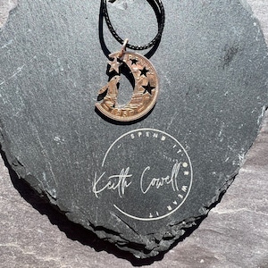 Hare in the Moon pendant handmade from old coins, Moon Gazing hare jewellery, Hare necklace made from recycled old coins pagan
