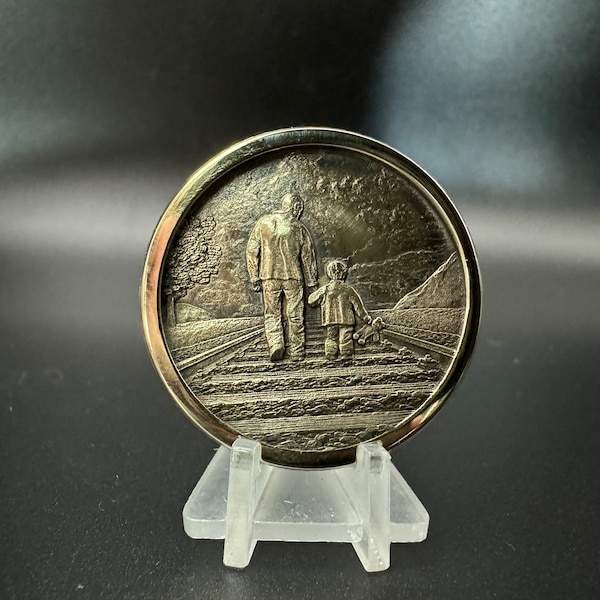 Father and son custom made coin ,one off piece you cannot buy anywhere else ,30mm brass coin