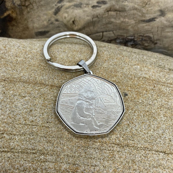 Paddington at the Station 50p Keyring, Birthday Gift, 18th Keyring, Fifty Pence Coin Keyring, Mens Women's Gift