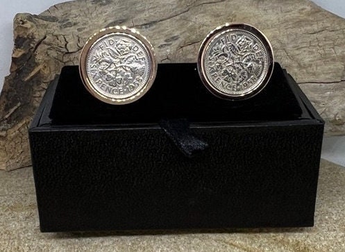 シックスペンス カフスボタン ローズゴールドメッキ、1947-67 6d