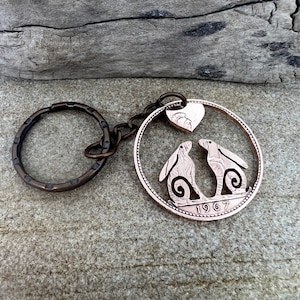 Hare pendant handmade from old coins, Love Heart Gazing hare jewellery, Hare necklace