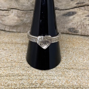 Hand Made British Shilling 50% Silver Coin Ring with heart