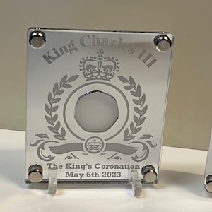King Charles coronation 50p coin display stand mirror finished triple layered