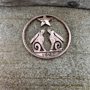 Hare pendant handmade from old coins, Star Gazing hare jewellery, Hare necklace