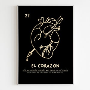 Mexican print, PRINTABLE ART, Heart print, Mexico decor, La Loteria, Mexican folk art, Corazon, Wall art prints, Black Heart, Boho Decor