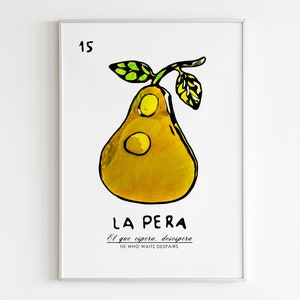 Mexican print, PRINTABLE ART, Fruit print, Mexico decor, La Loteria, Mexican folk art, Pear, Wall art prints, La Pera, Boho Decor