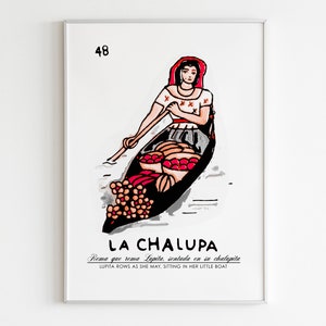 Mexican print, PRINTABLE ART, Chalupa print, Mexico decor, La Loteria, Mexican folk art, Canoe, Wall art prints, Mexican Woman, Boho Print