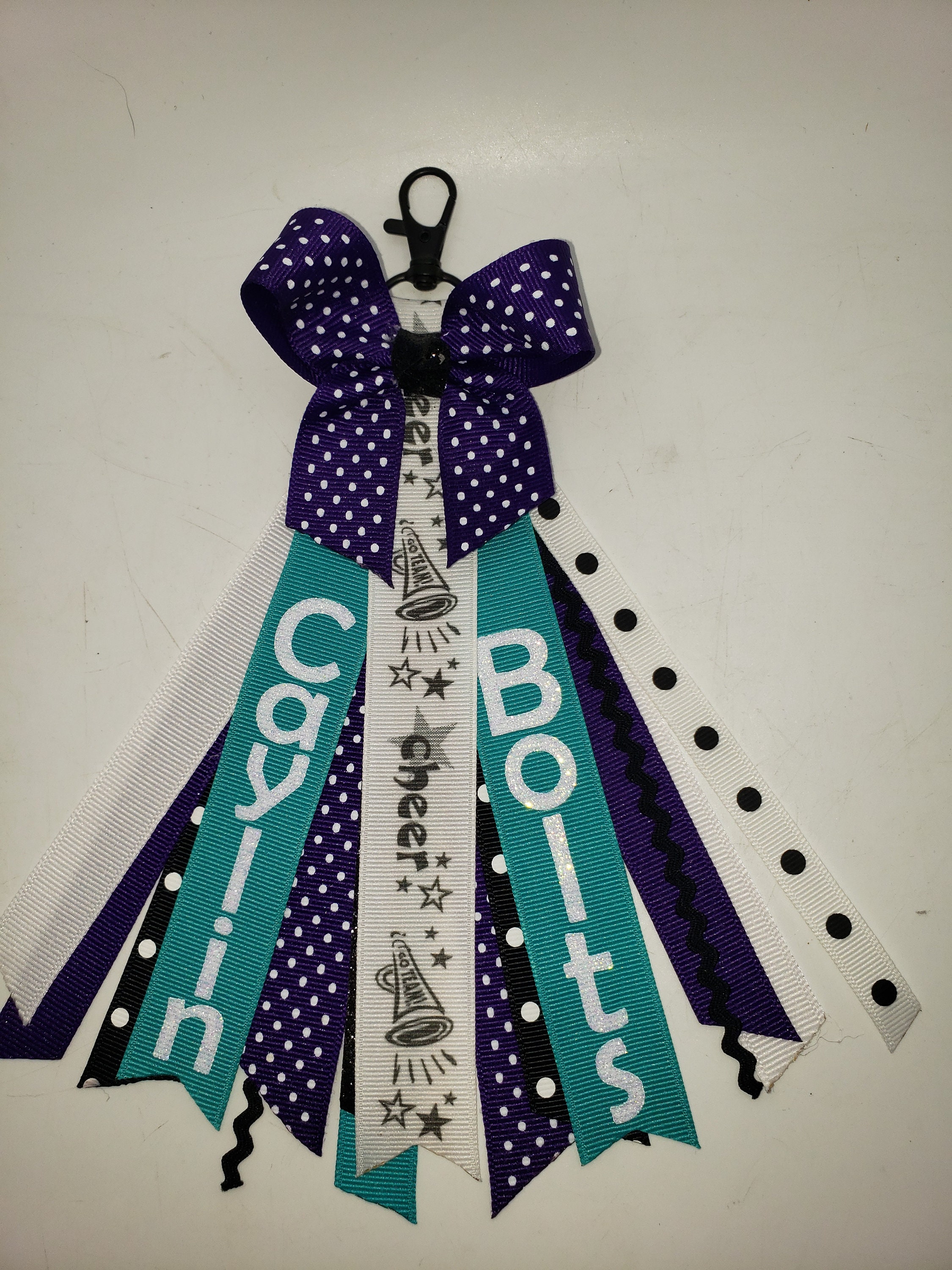 Cheerleading Ribbon Keychains Cheer Bag Tag Custom Ribbon Keychain Clip on Personalized Zipper Pull ...