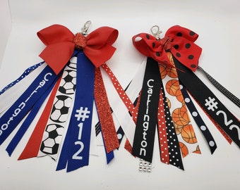 Custom Ribbon Keychain Clip On Personalized Zipper Pull Backpack Sports Cheer Football Basketball Softball Volleyball Basketball Name Soccer