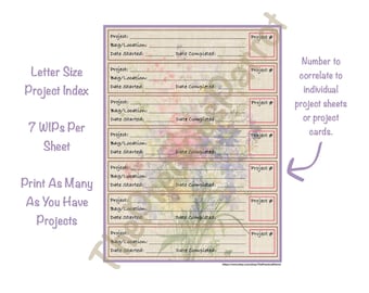 Project/WIP Index List for Cross Stitch