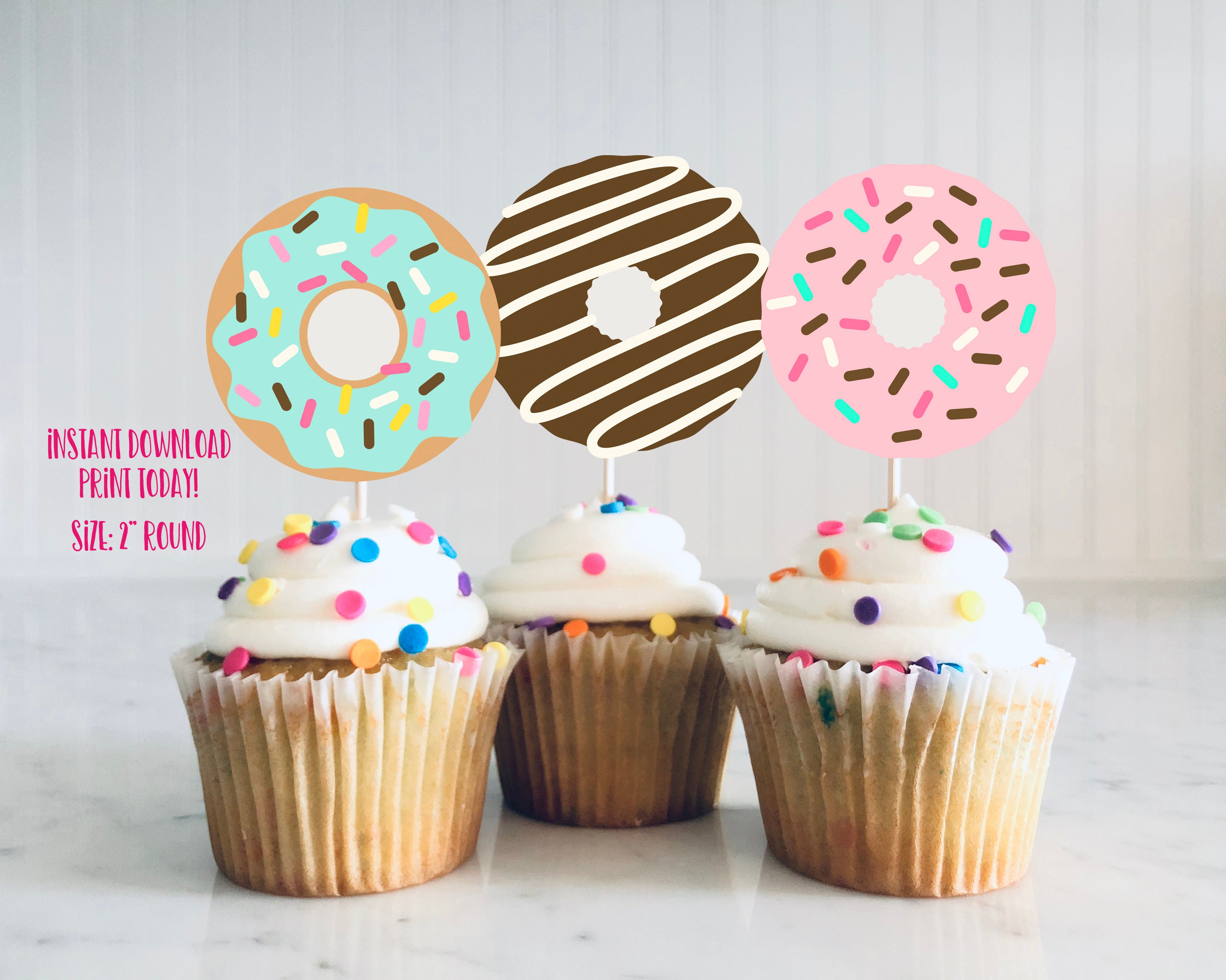 Donut Cupcake Toppers Donut Party Decor Donuts Donut Stickers Etsy