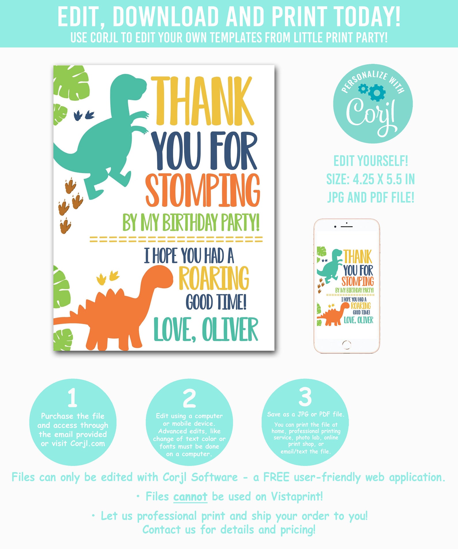 Dinosaur Thank You Note Thanks for Stomping By Dinosaur | Etsy