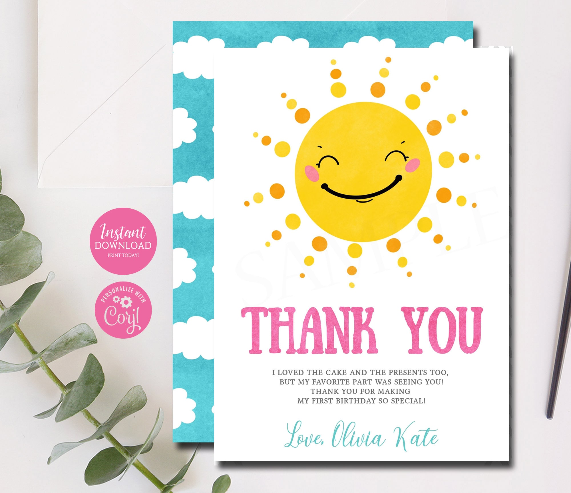 Editable Sunshine Thank You Note Sunshine Thank You Card Etsy