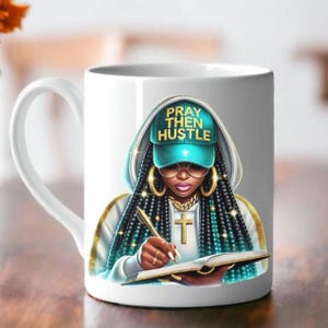Pray Then Hustle Scripture Young Black Christian Mug, Teen Christian Mug, Bible Verse Mug, Affirmation Mug, Coffee Lover, Black Girl Gift