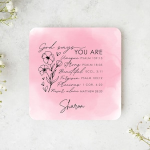 Faith Scripture Coaster, Personalized Gift for Her, Christian Encouragement Drink Mat, Bible Verse Coaster