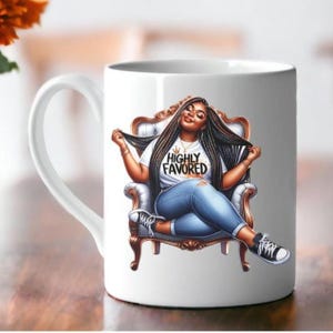 Highly Favored Scripture Young Black Christian Mug, Teen Christian Mug, Bible Verse Mug, Affirmation Mug, Coffee Lover, Black Girl Gift