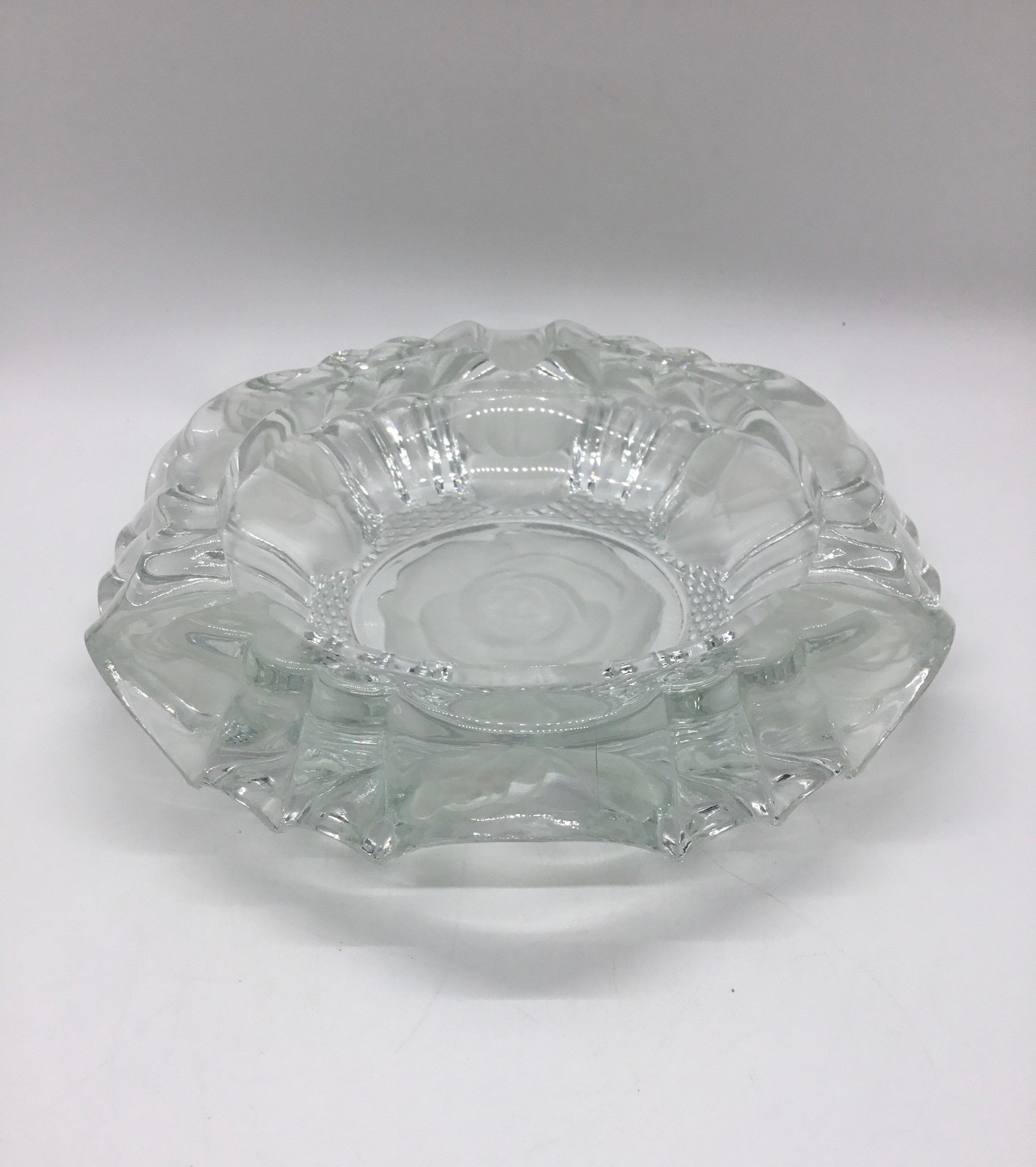 Vintage Lead Crystal Etched Rose Design Ashtray Glass Etsy