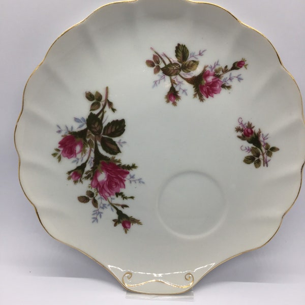 Vintage Lefton China Snack/Saucer Plate - Rose Pattern with Gold Trim - Shell Shaped Plate