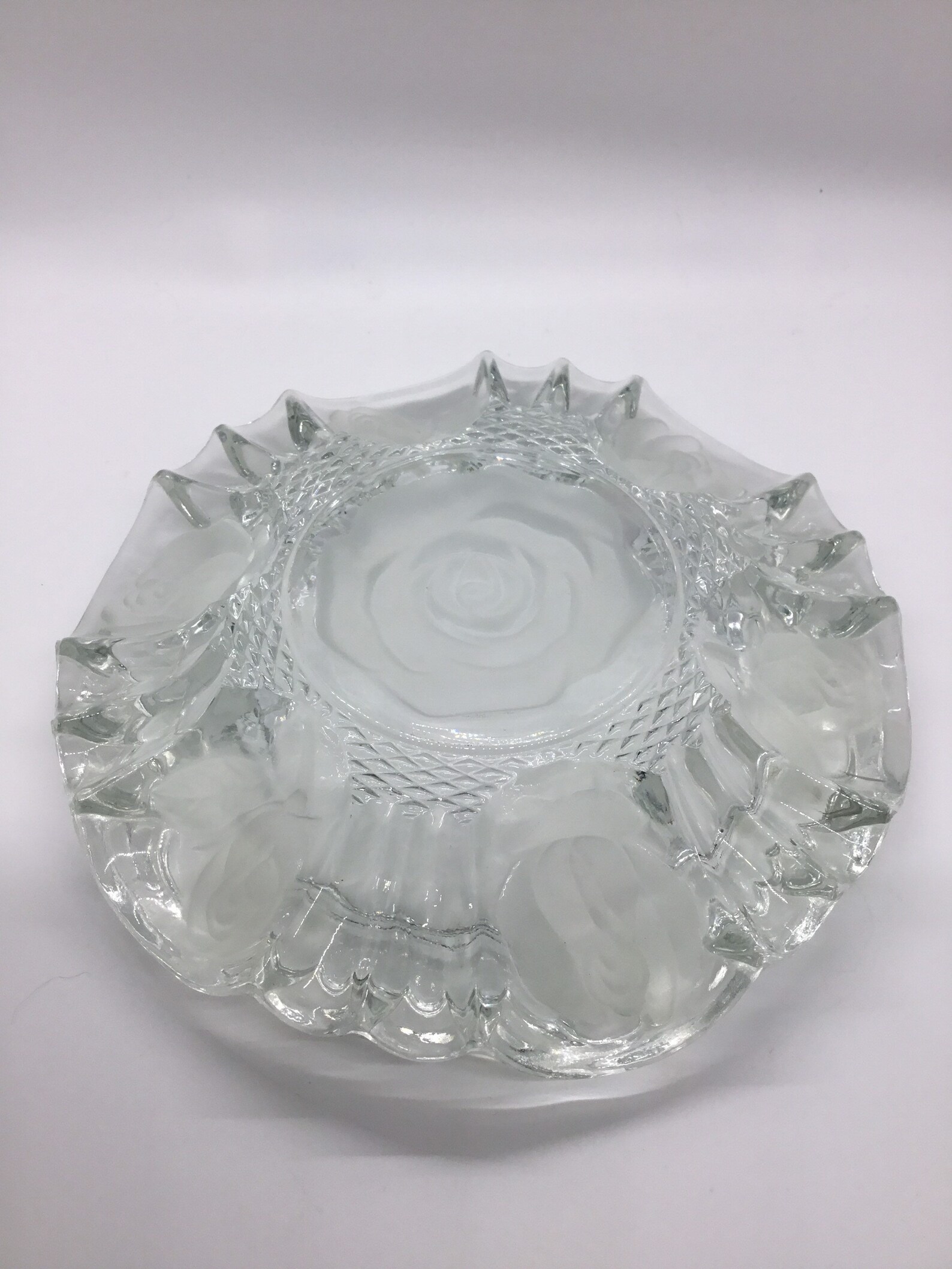 Vintage Lead Crystal Etched Rose Design Ashtray Glass Etsy