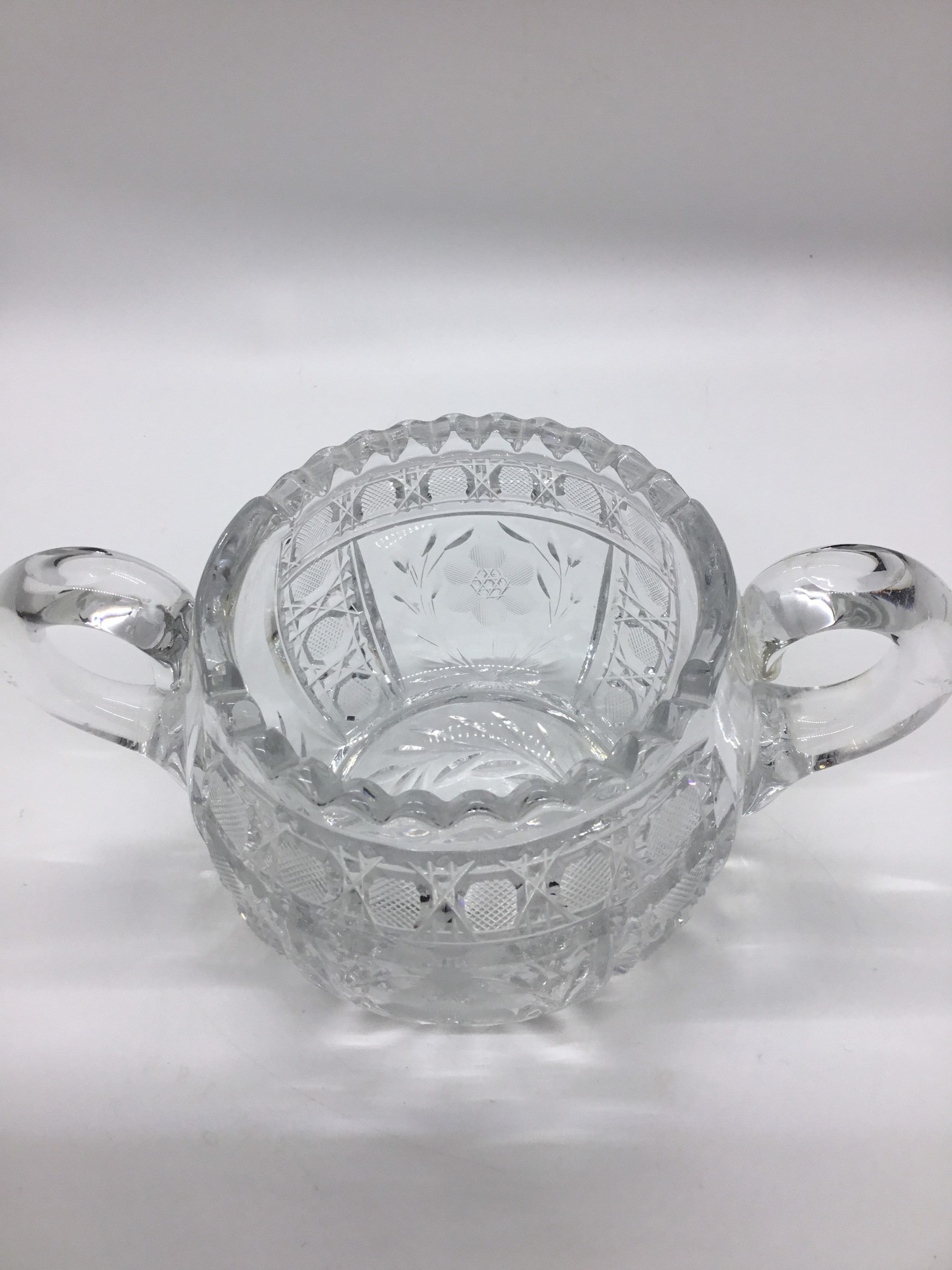 Antique Cut Lead Crystal Sugar Bowl Sugar Dish Floral Etsy