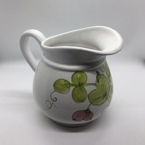 Vintage Hand Painted Ceramic Drink Serving Pitcher- Floral, Leaf Design