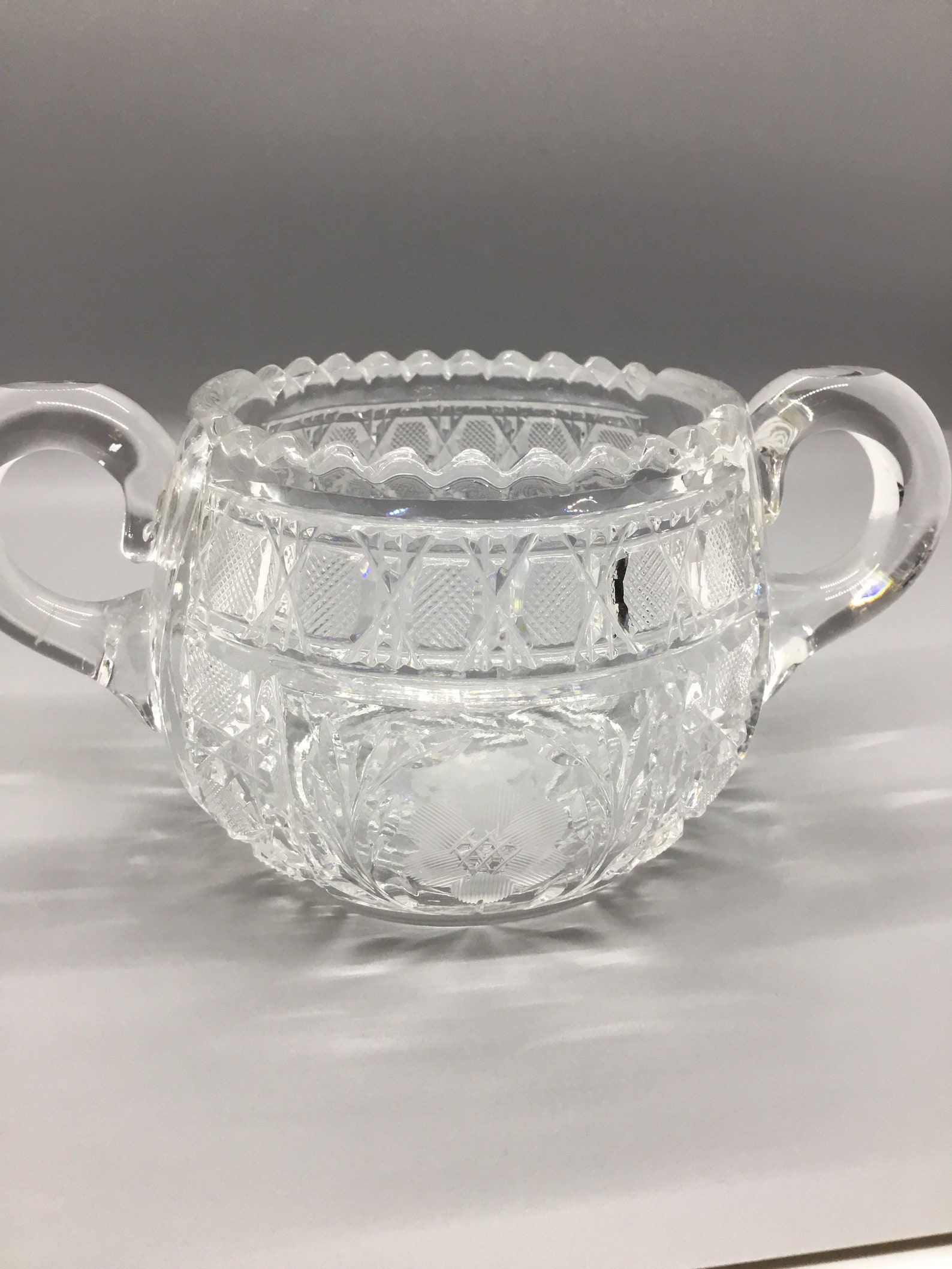 Antique Cut Lead Crystal Sugar Bowl Sugar Dish Floral Etsy