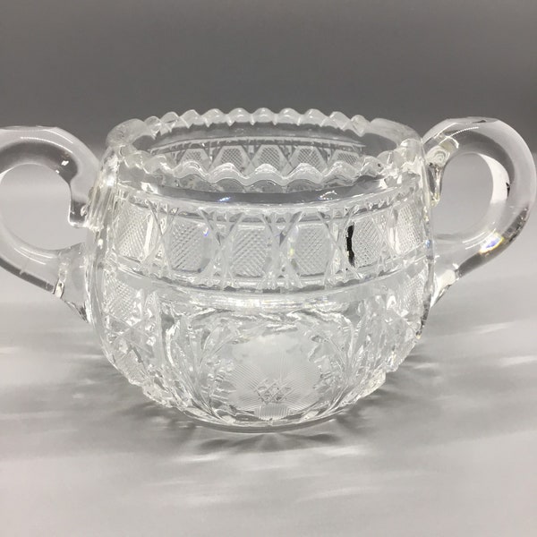 Antique Cut Lead Crystal Sugar Bowl - Sugar Dish - Floral Design - Cut Crystal Glass Serving Dish