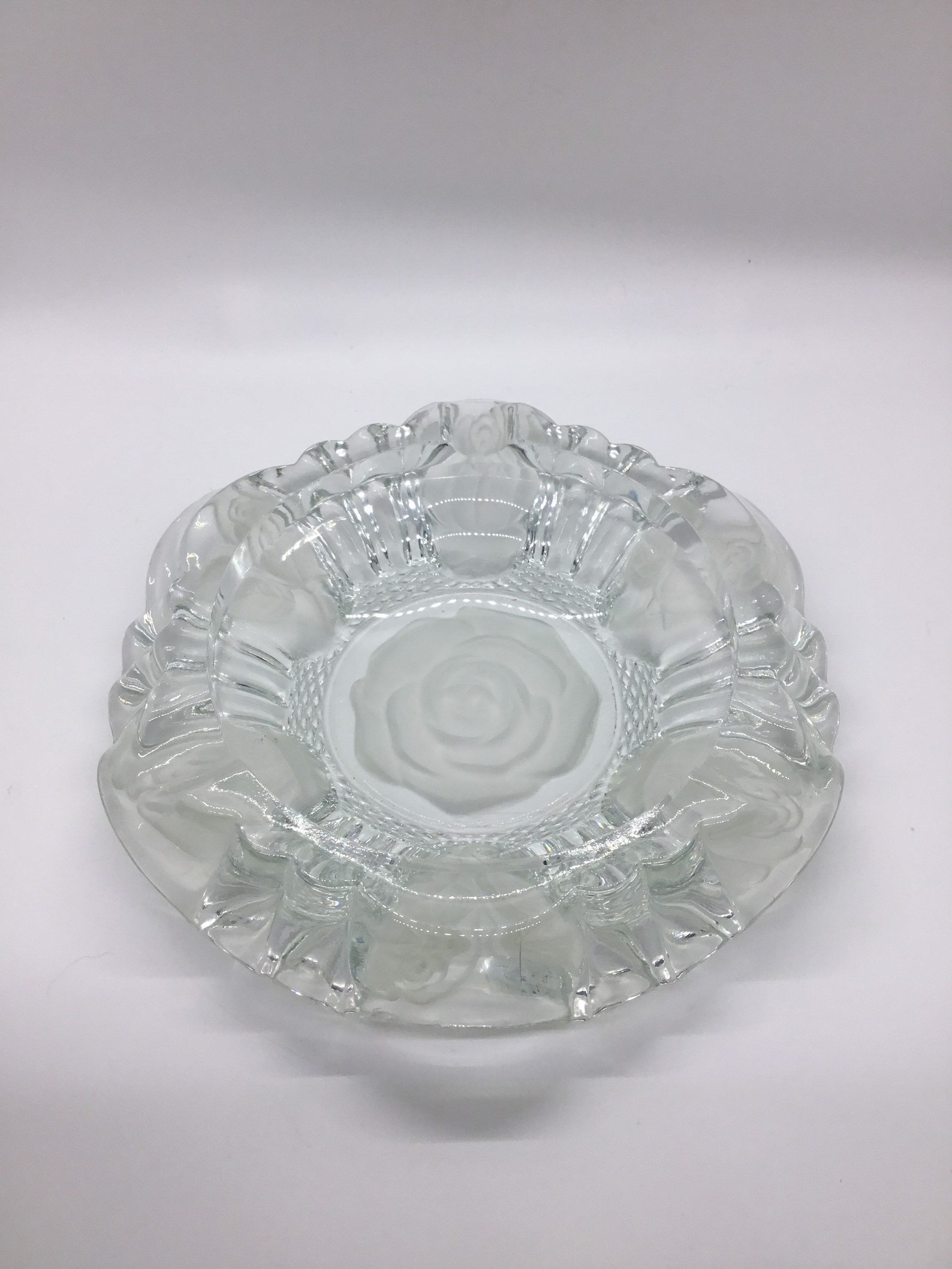 Vintage Lead Crystal Etched Rose Design Ashtray Glass Etsy