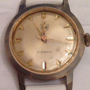 Unisex mechanical 17 Jewels watch 33.5mm dial new white antialergic leather glossy band Working