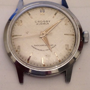 CROSBY ca late 50&#39;s 21 Jewels mechancal movement S/S case SERVICED High end Leather strap installed
