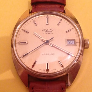 ca 1970&#39;s AVIA - Matic Men&#39;s Watch, 17 Jewels Incabloc Swiss Made 35mm X 41mm Date on 3 Quick set SERVICED
