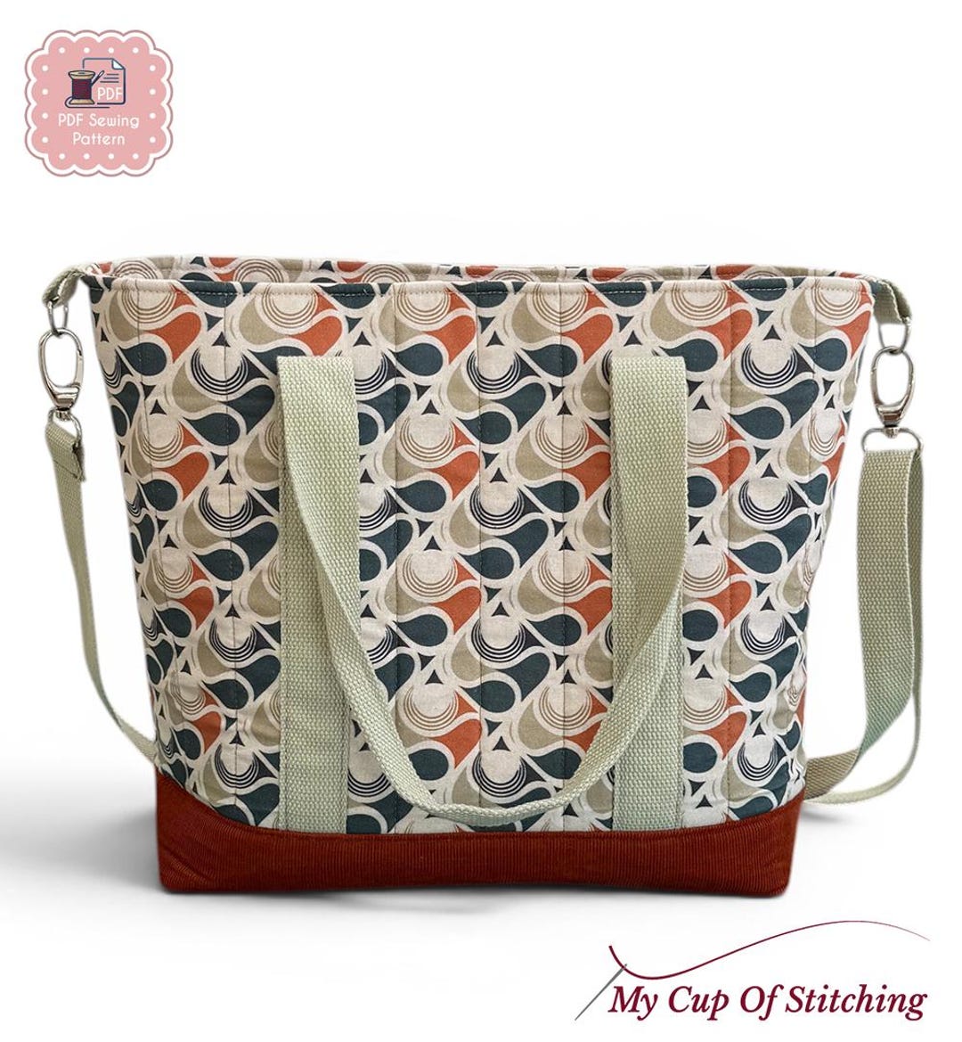 Quilted Tote Bag Sewing Pattern PDF | Zipper Top | Crossbody Strap ...