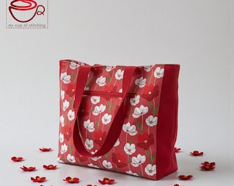Gusset Tote Bag Sewing Pattern PDF | Tote Bag with Zipper Divider | Magnetic Snap Closure | Fully Lined Handbag Pattern | Instant Download”