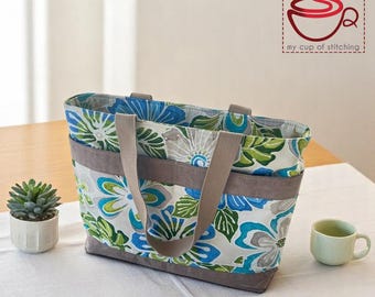 Tote Bag with recessed zipper - enclosed end method, sewing PDF tutorial, instant download